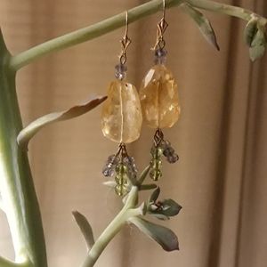 14k Gold Citrine and Iolite Earrings